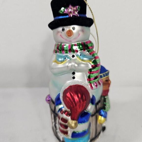 Old World Christmas Glass Snowman And Children Ornament. 6" - Picture 4 of 6